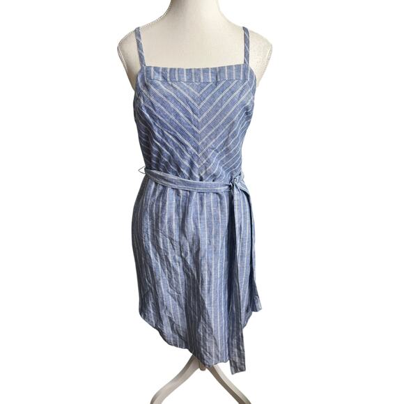 Banana Republic blue stripes linen shift dress with belt, size 4, NWT - Picture 2 of 14